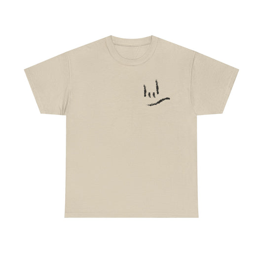 Minimal ILY Pocket Tee — Small Hand-Drawn Face Chest Print