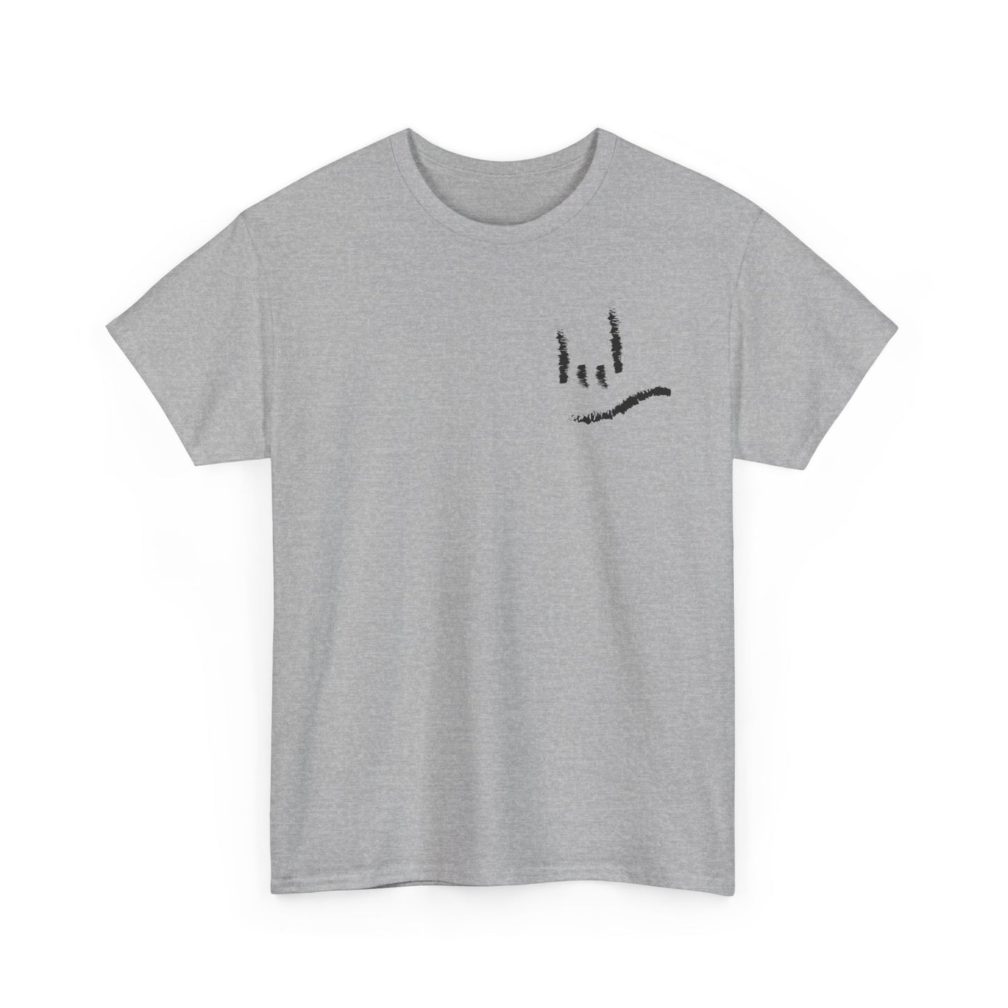 Minimal ILY Pocket Tee — Small Hand-Drawn Face Chest Print