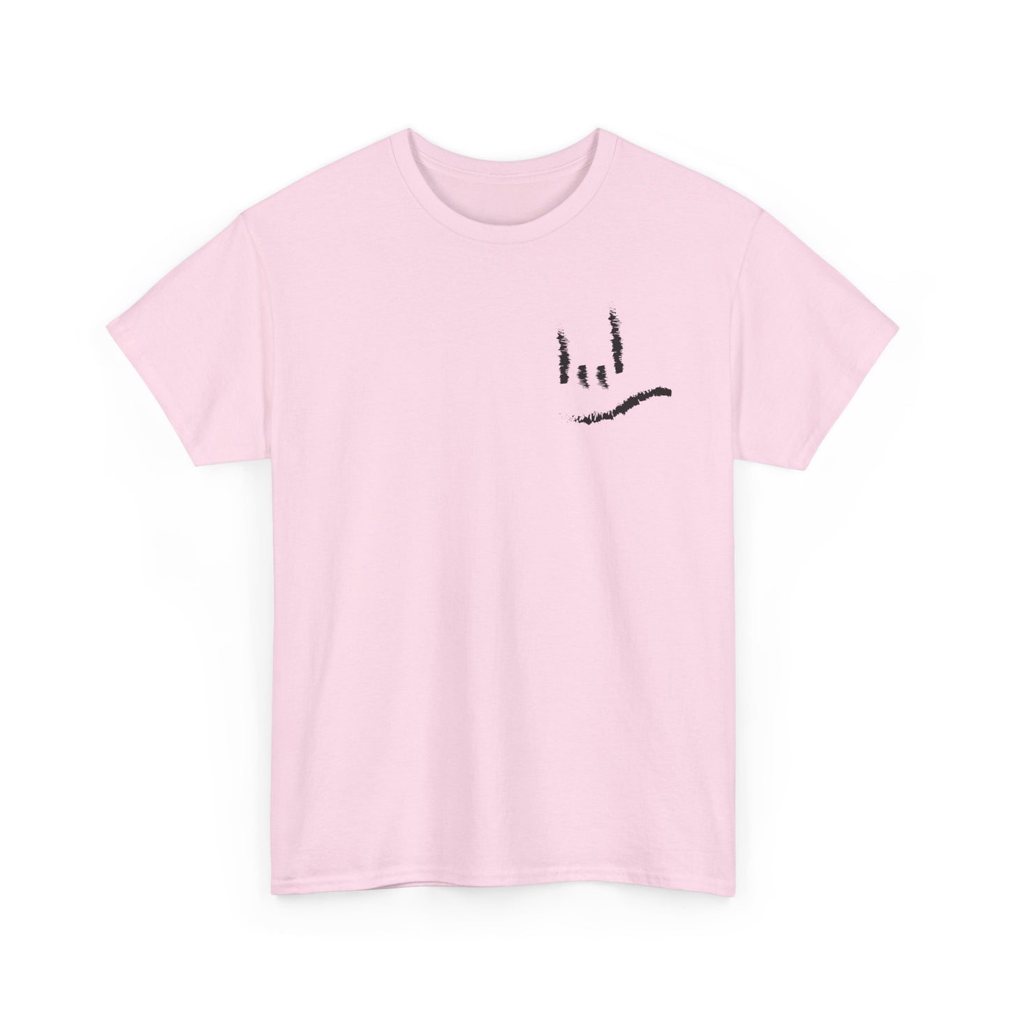 Minimal ILY Pocket Tee — Small Hand-Drawn Face Chest Print