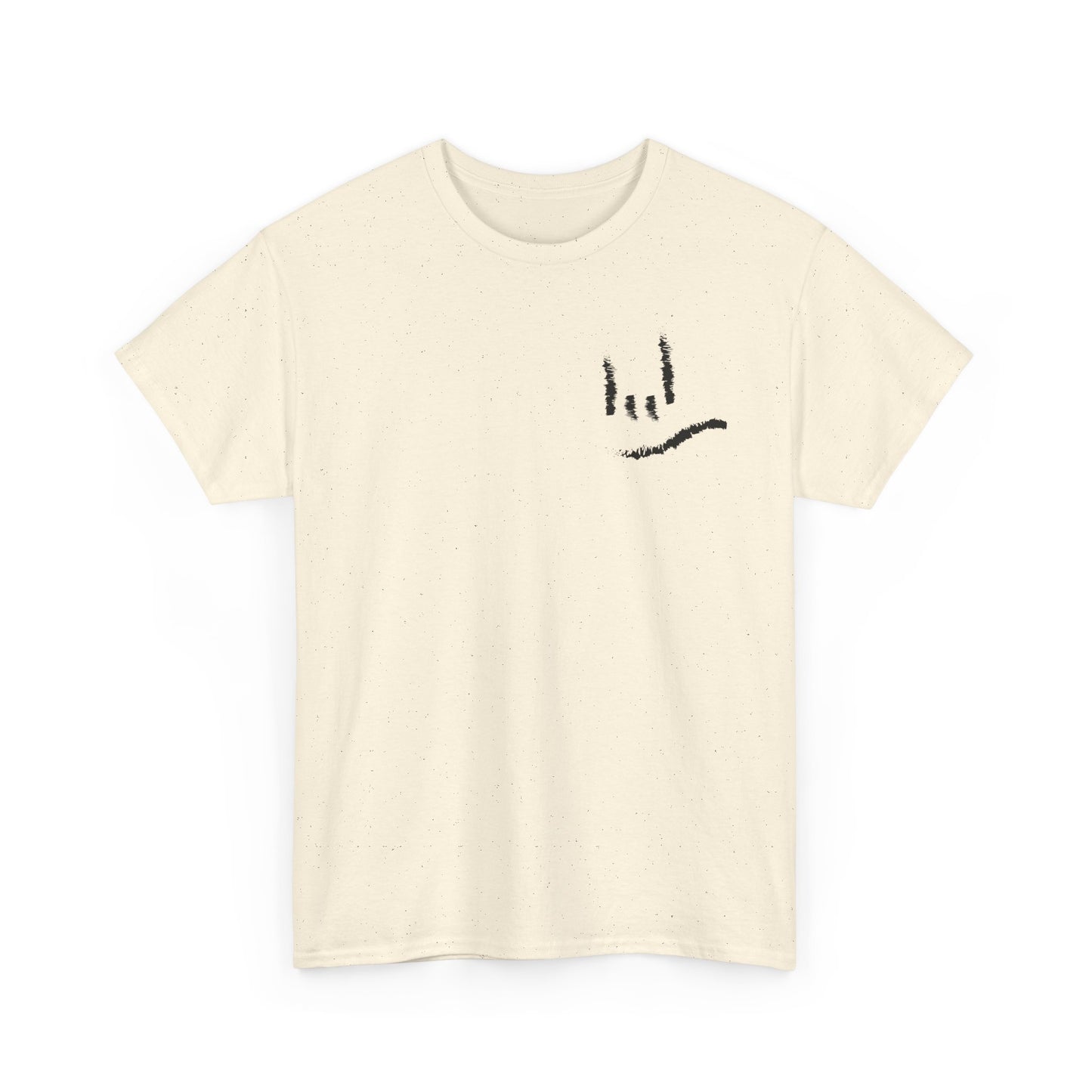 Minimal ILY Pocket Tee — Small Hand-Drawn Face Chest Print