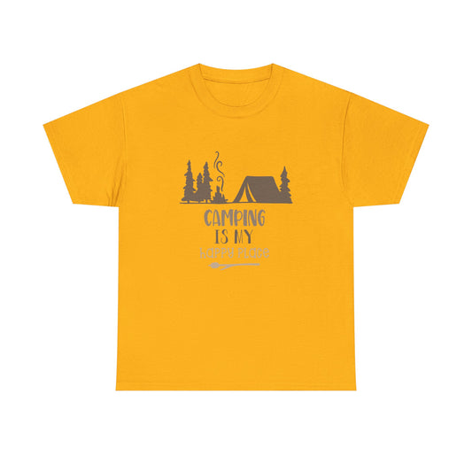 Camping Is My Happy Place T-Shirt — Outdoor Tent & Trees Graphic Tee