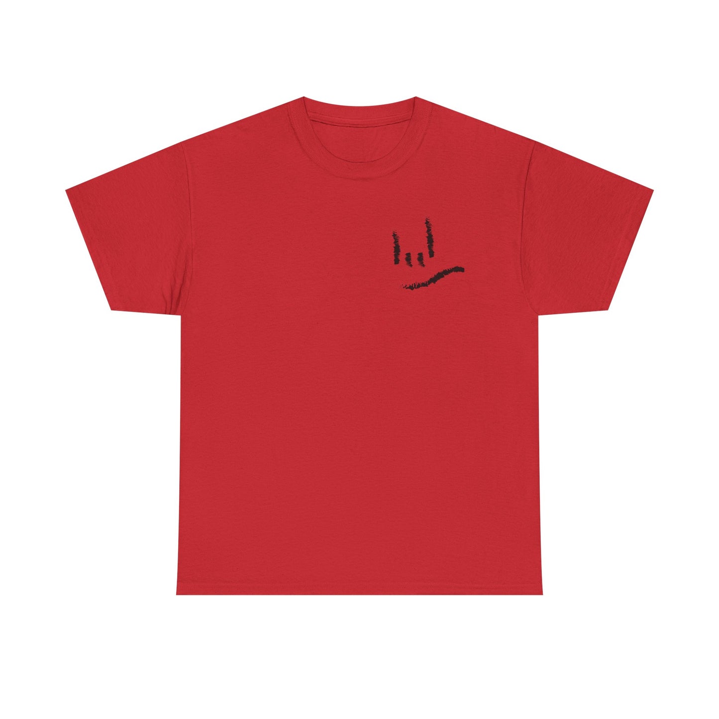 Minimal ILY Pocket Tee — Small Hand-Drawn Face Chest Print