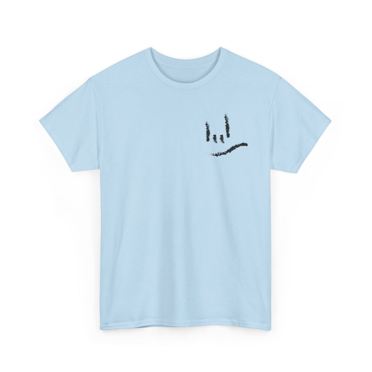 Minimal ILY Pocket Tee — Small Hand-Drawn Face Chest Print