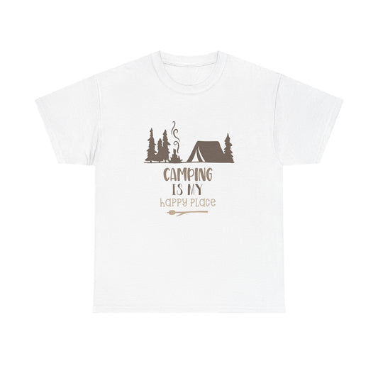 Camping Is My Happy Place T-Shirt — Outdoor Tent & Trees Graphic Tee