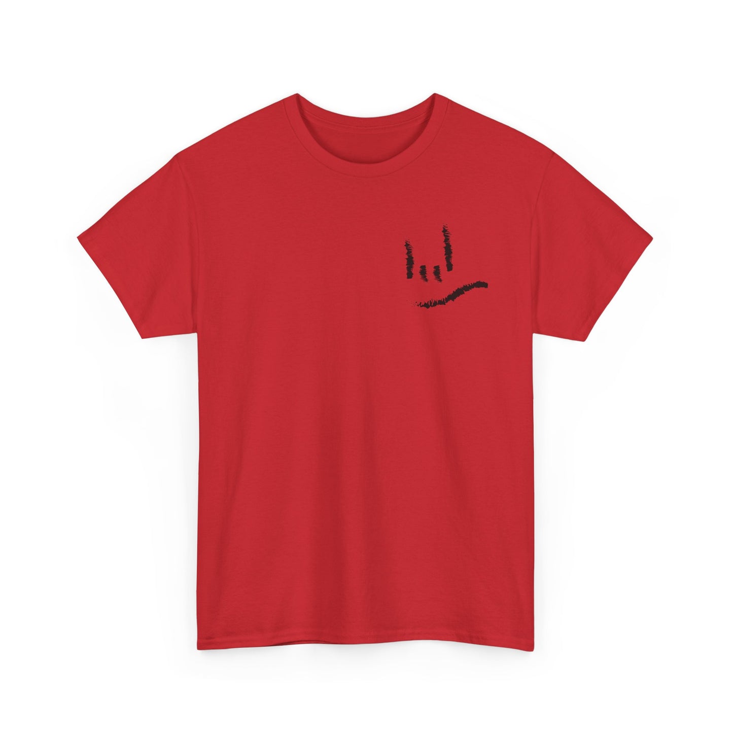 Minimal ILY Pocket Tee — Small Hand-Drawn Face Chest Print