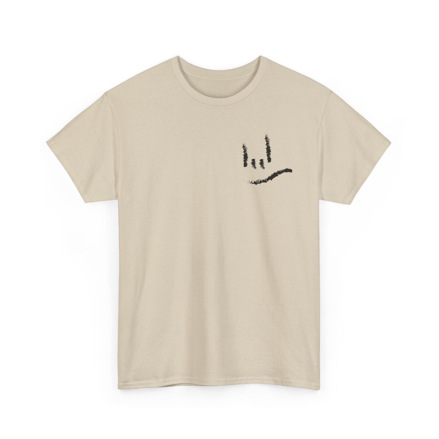 Minimal ILY Pocket Tee — Small Hand-Drawn Face Chest Print