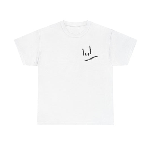 Minimal ILY Pocket Tee — Small Hand-Drawn Face Chest Print