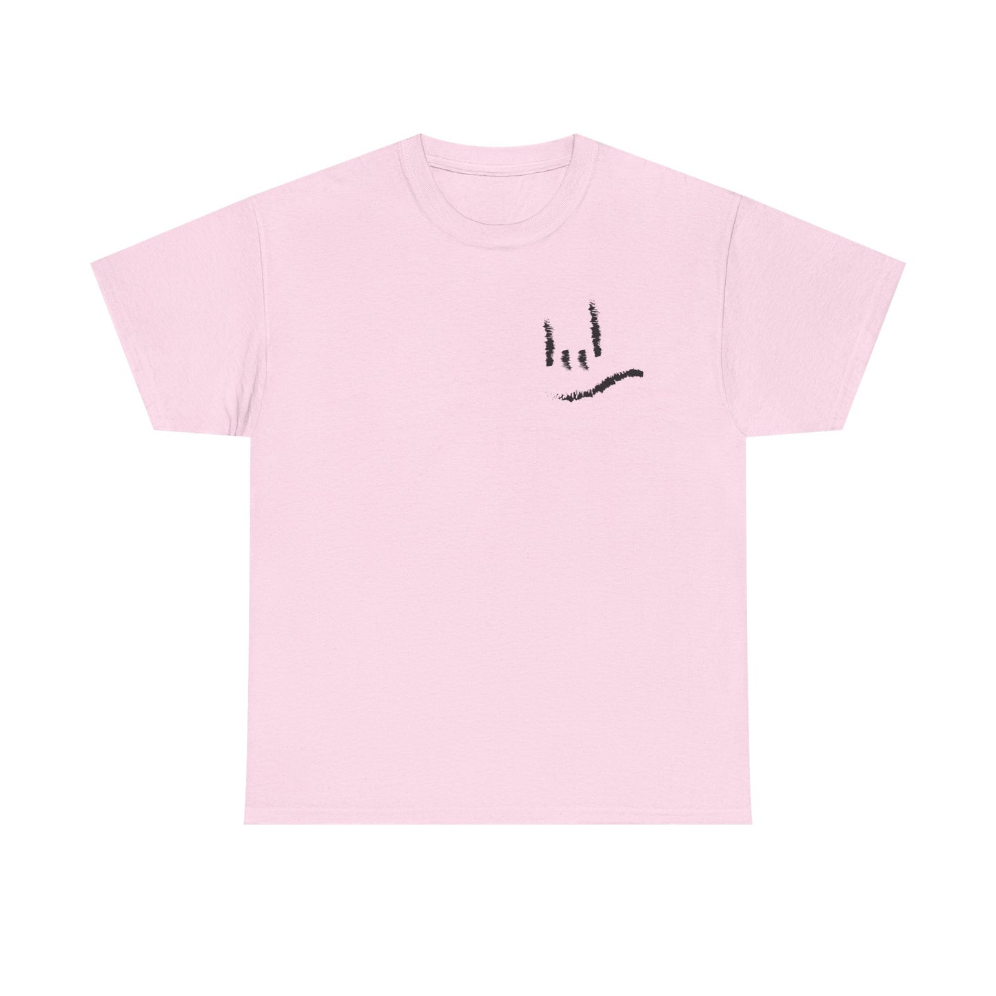 Minimal ILY Pocket Tee — Small Hand-Drawn Face Chest Print