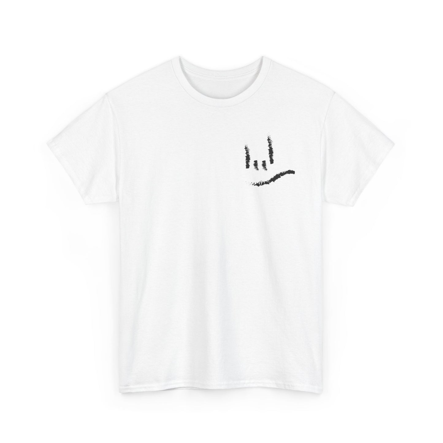 Minimal ILY Pocket Tee — Small Hand-Drawn Face Chest Print