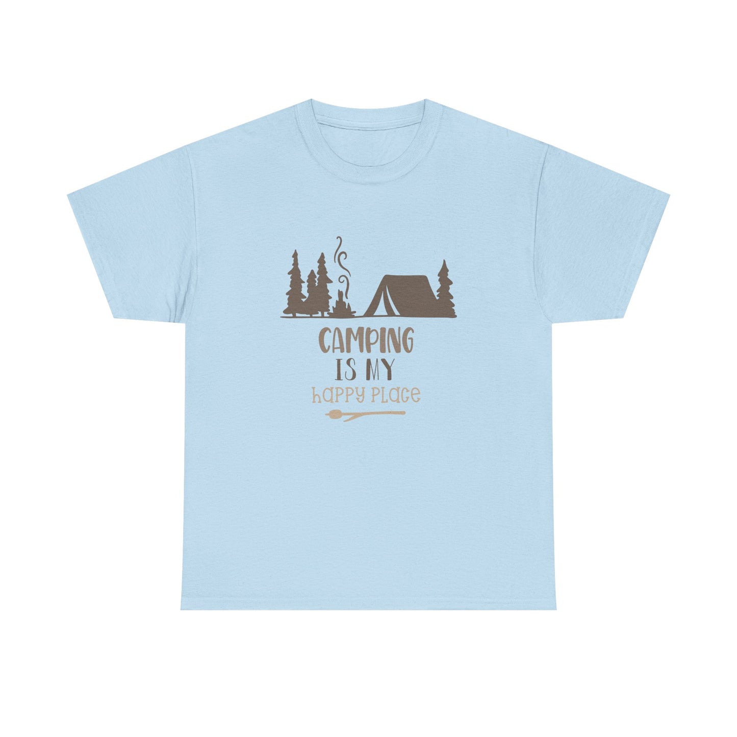 Camping Is My Happy Place T-Shirt — Outdoor Tent & Trees Graphic Tee