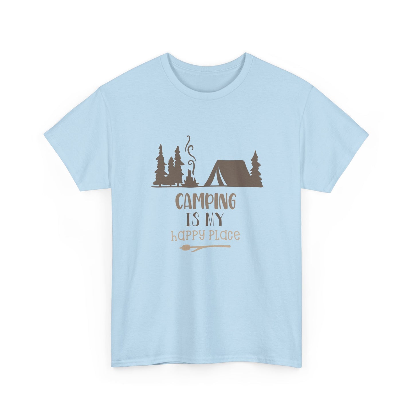 Camping Is My Happy Place T-Shirt — Outdoor Tent & Trees Graphic Tee
