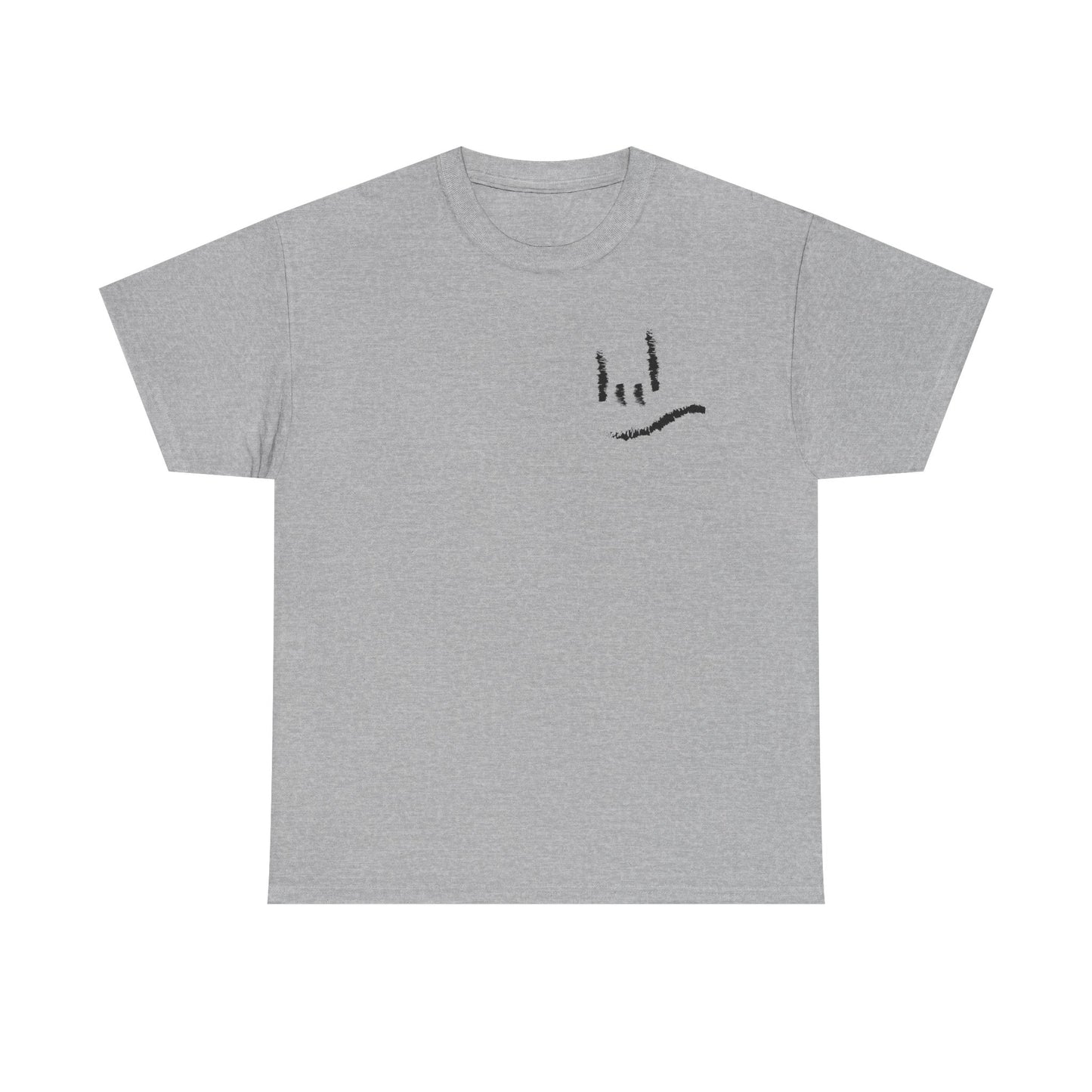 Minimal ILY Pocket Tee — Small Hand-Drawn Face Chest Print