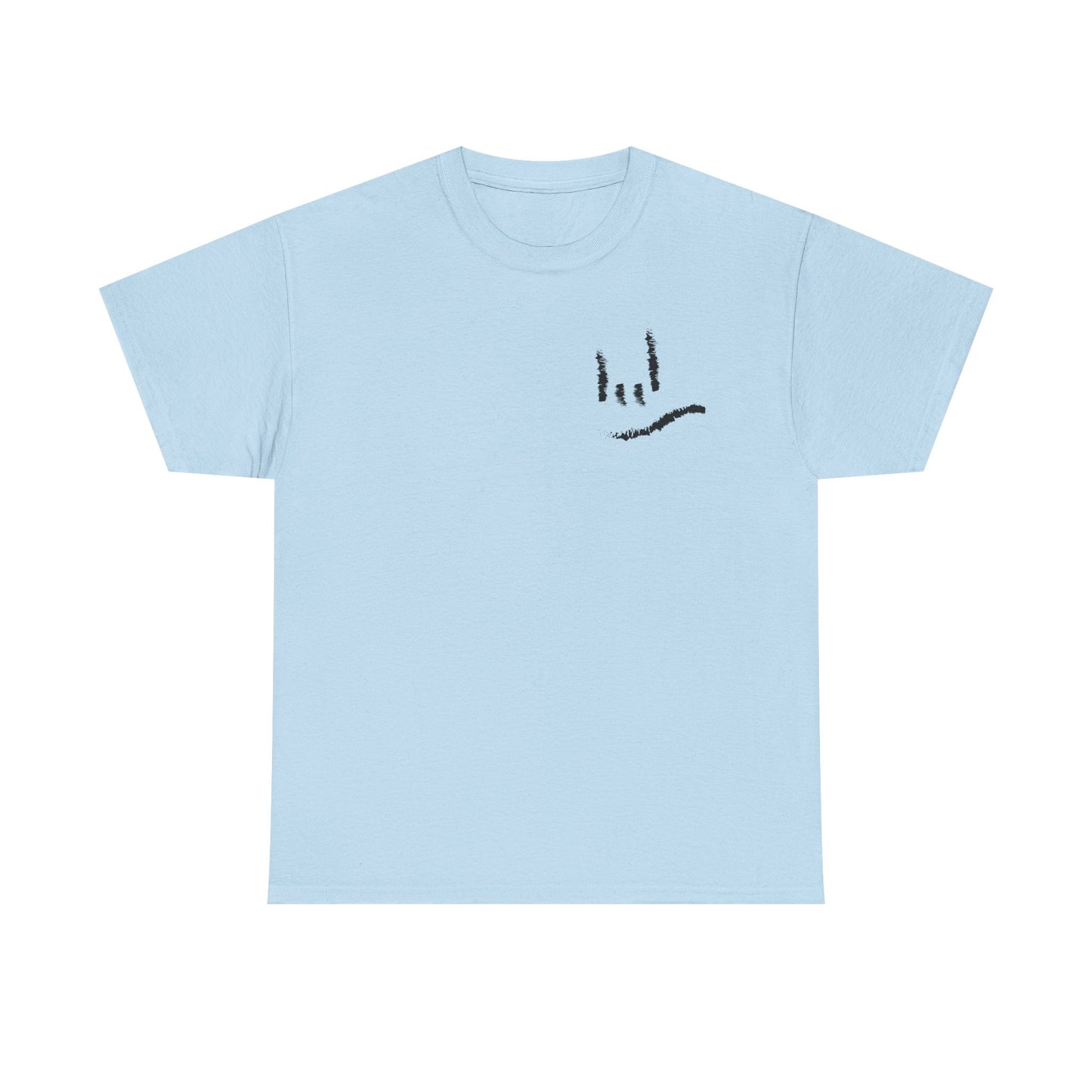 Minimal ILY Pocket Tee — Small Hand-Drawn Face Chest Print