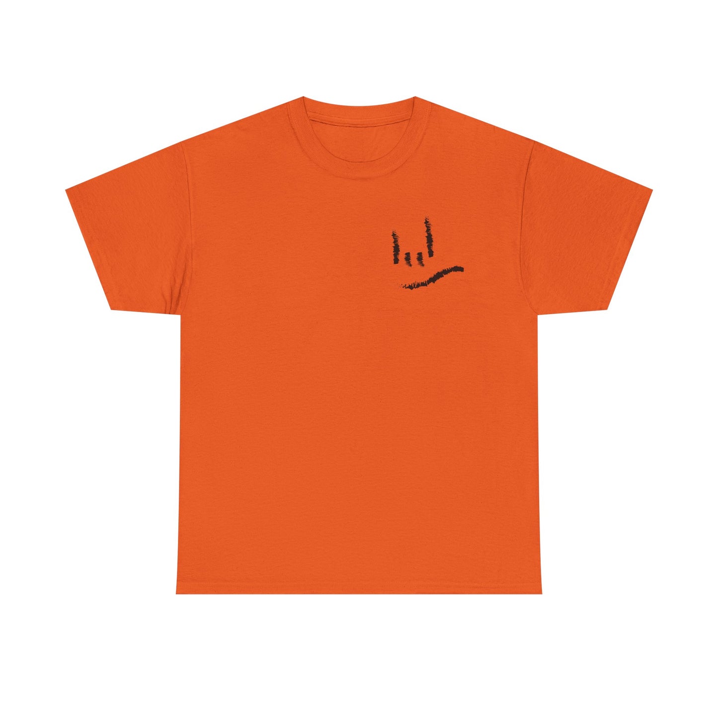 Minimal ILY Pocket Tee — Small Hand-Drawn Face Chest Print