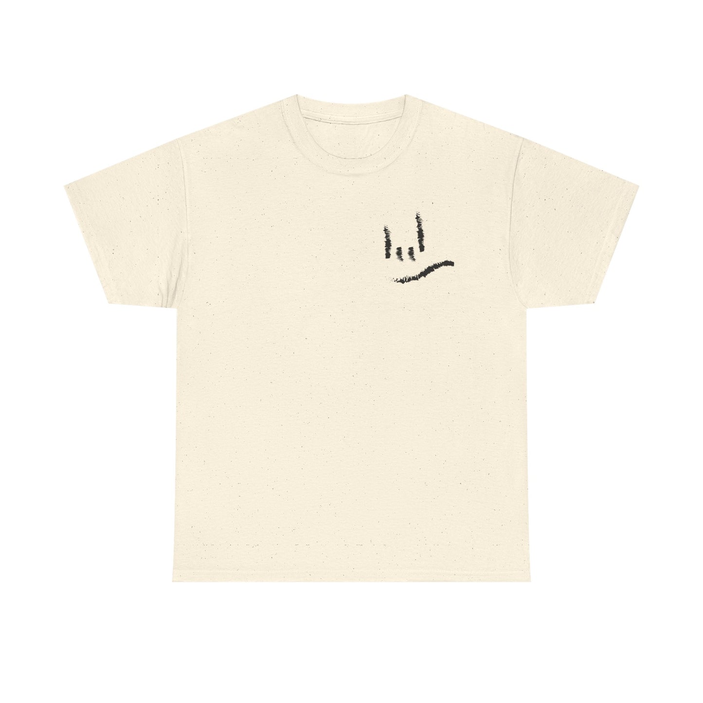 Minimal ILY Pocket Tee — Small Hand-Drawn Face Chest Print